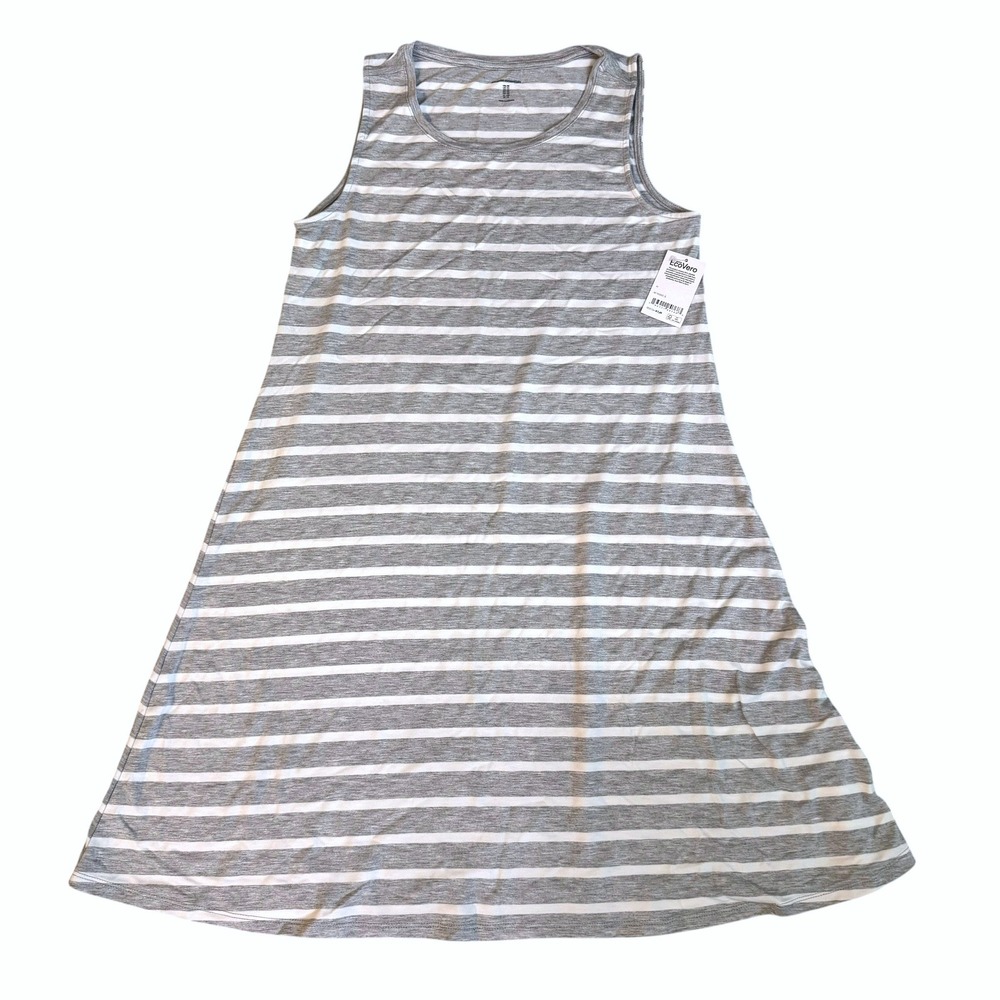 Striped‎ Sleeveless Jersey Tank Dress - Gray & White Women's size XS Knee Length
